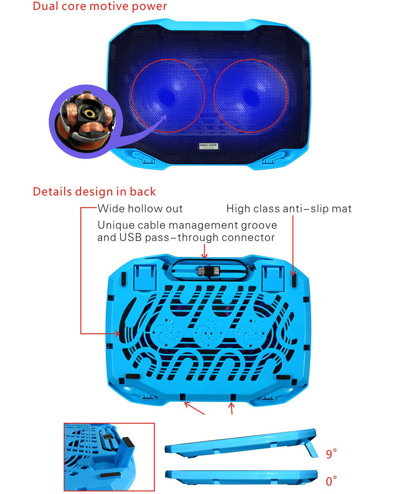 Đế tản nhiệt laptop COOLCOLD F2 PRO 2 quạt (Đen)