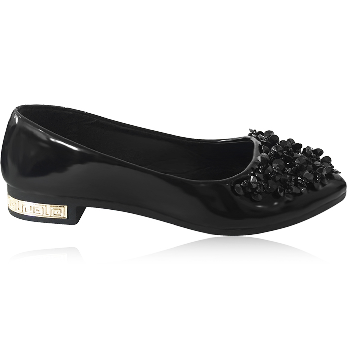 Giày búp bê mũi nhọn đính đá (Đen)