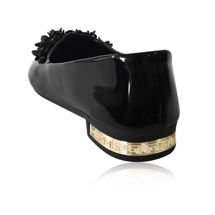 Giày búp bê mũi nhọn đính đá (Đen)