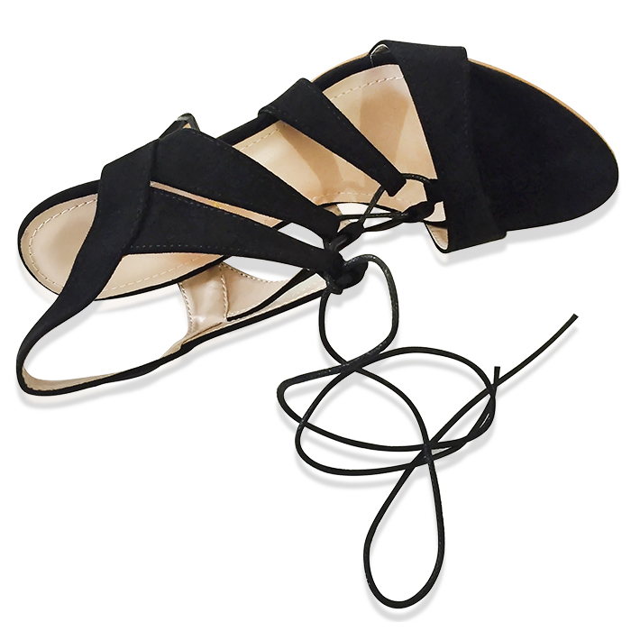 Giày sandal quai ngang cao gót cột dây (Đen)