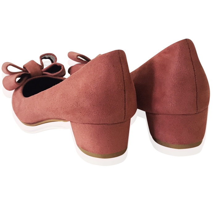 Giày gót vuông búp bê 3cm đính nơ (Hồng)