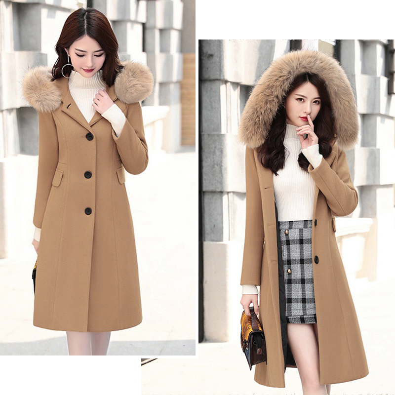 Áo khoác Dạ măng tô dài cổ Lông rời cao cấp (màu Kem) AK4118VN size S,M,L,XL,XXL