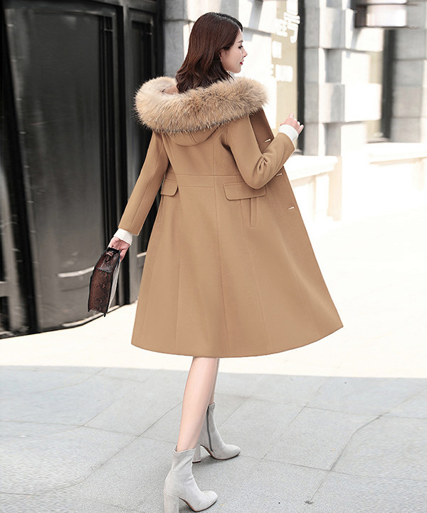 Áo khoác Dạ măng tô dài cổ Lông rời cao cấp (màu Kem) AK4118VN size S,M,L,XL,XXL