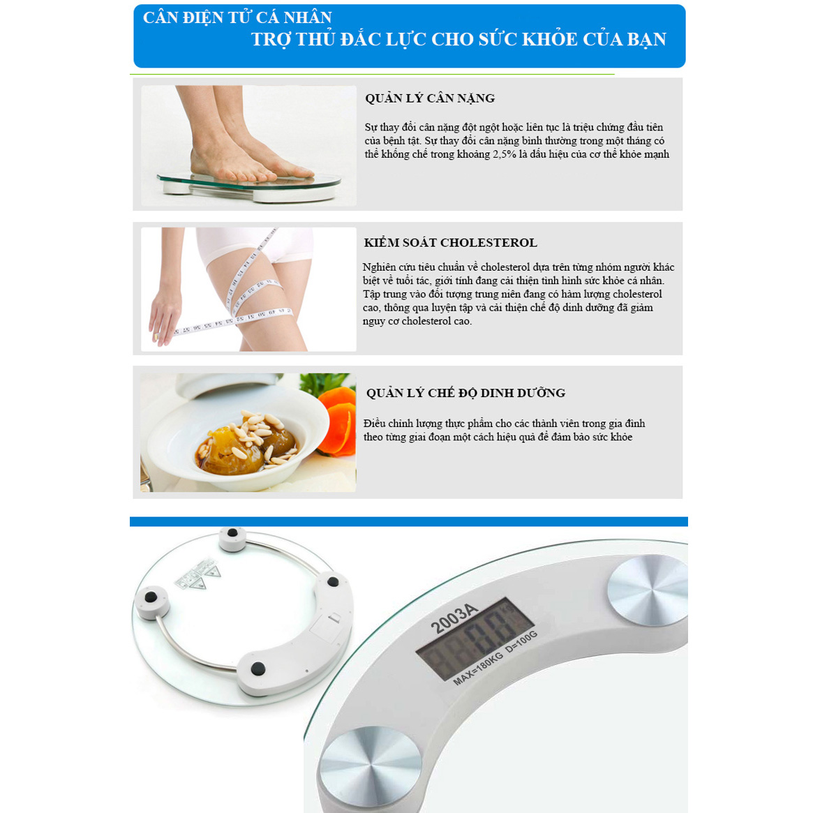 Cân điện tử mặt kính Personal Scale 2003A Max 180kg