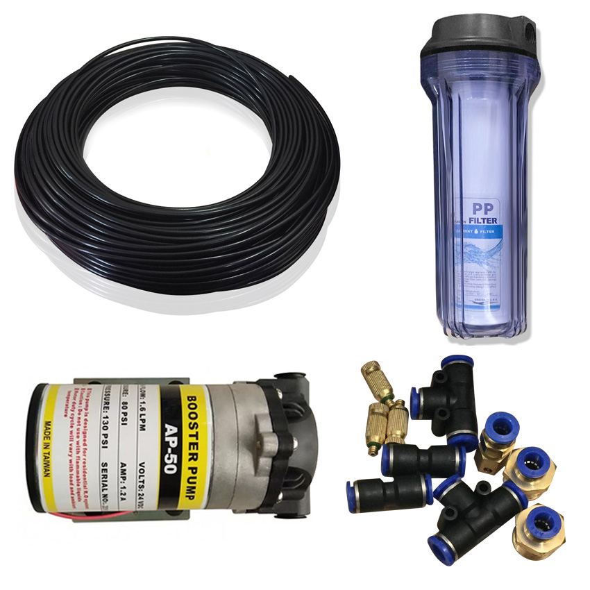 Bộ phun sương 100m dây, 30-35 béc, 1 cục lọc, 1 máy bơm (loại lớn, phun mạnh)