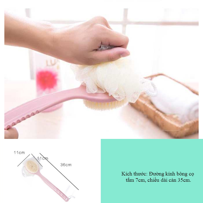 Bàn chải tắm cán dài kèm bông tắm