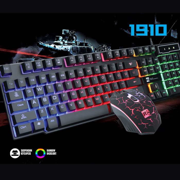 Bộ bàn phím giả cơ và chuột Game R8/1910 Led 7 (Đen)