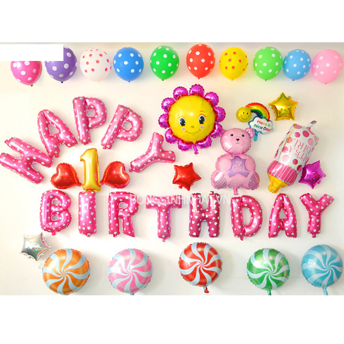 Bộ bóng bay trang trí sinh nhật Happy Birthday có ống bơm
