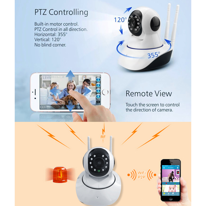 Camera IP Robot 2 anten Wireless Network hồng ngoại (hình ảnh HD, dễ cài đặt)