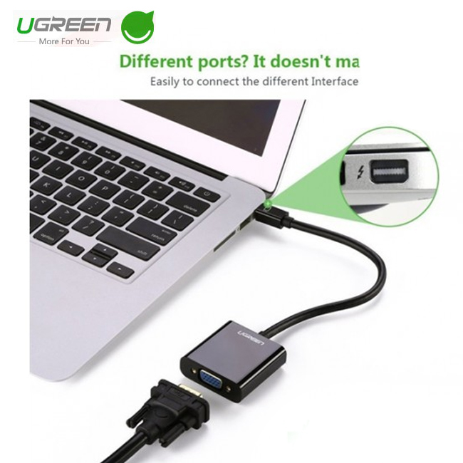Cáp chuyển đổi Minidisplay/Thunderbolt to VGA UGREEN 10459 (Macbook, Suface book ra TV, LCD, máy chiếu)