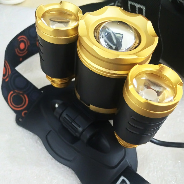 Đèn Led đội đầu 3 bóng siêu sáng T6 kèm 2 pin