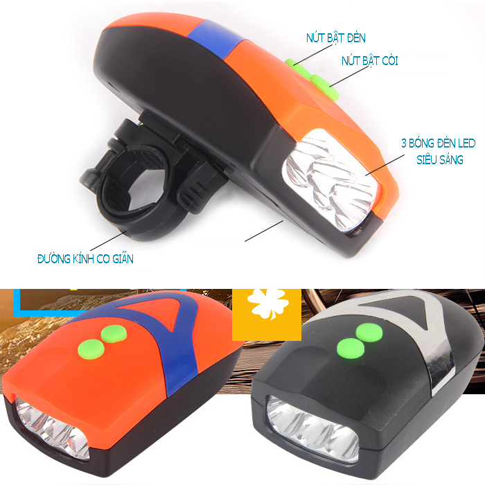 Đèn chiếu sáng gắn xe đạp có còi  FY-037