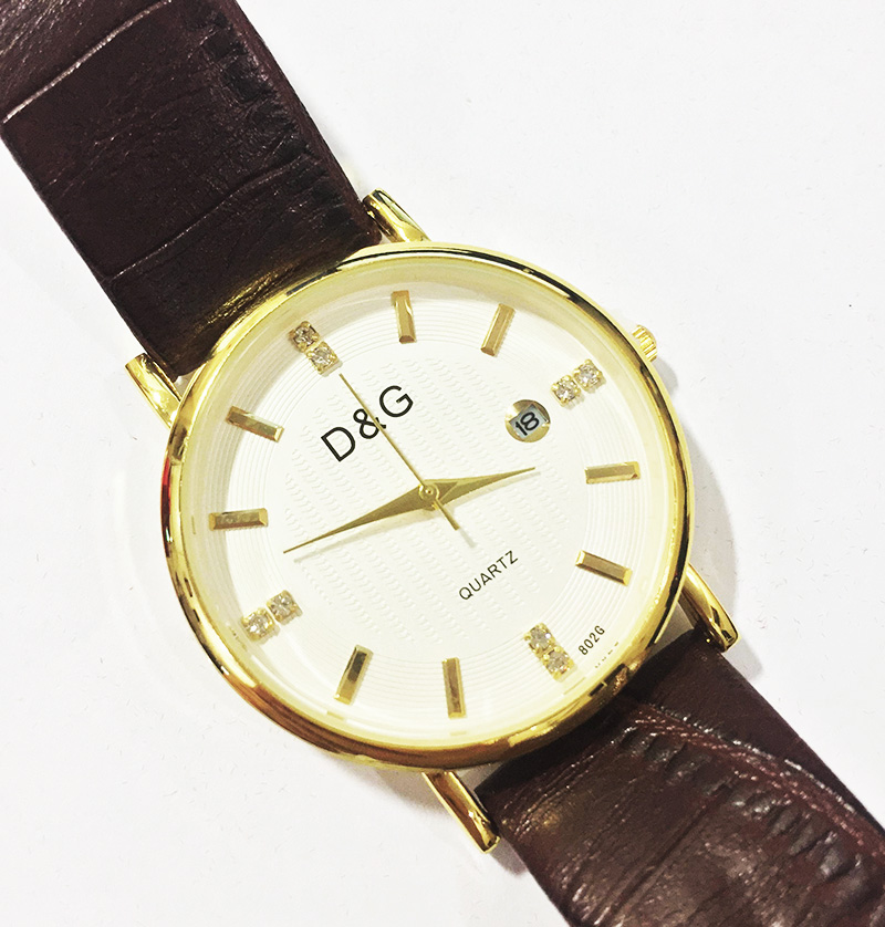 Đồng hồ nam dây da mặt kiếng mạ vàng