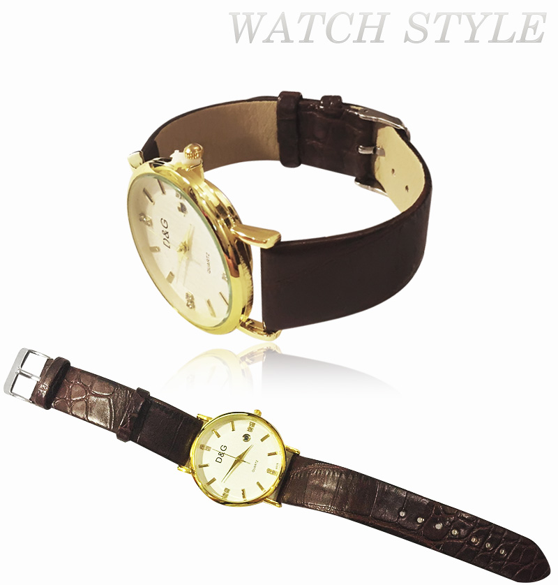 Đồng hồ nam dây da mặt kiếng mạ vàng