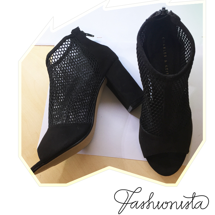 Giày Boot lưới gót vuông hở mũi da nhung (Đen) 37