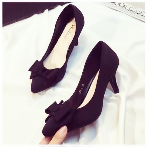 Giày cao gót mũi nhọn đính nơ thanh lịch 7cm King Mart (size 37) Đỏ đô