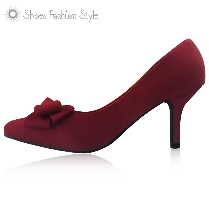 Giày cao gót mũi nhọn đính nơ thanh lịch 7cm King Mart (size 37) Đỏ đô
