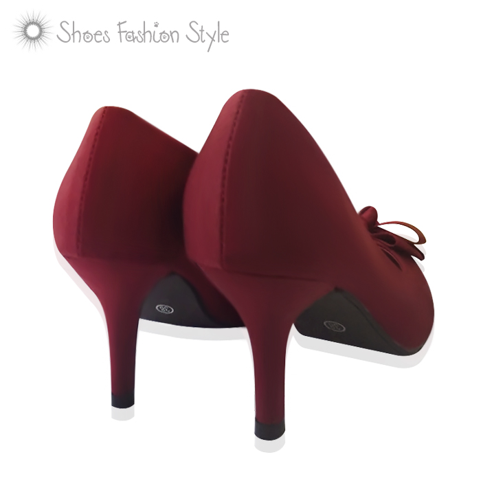 Giày cao gót mũi nhọn đính nơ thanh lịch 7cm King Mart (size 37) Đỏ đô
