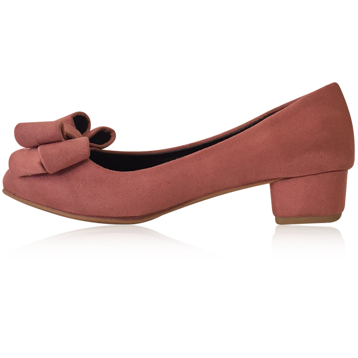 Giày búp bê gót vuông 3cm đính nơ size 37 (Hồng nude)