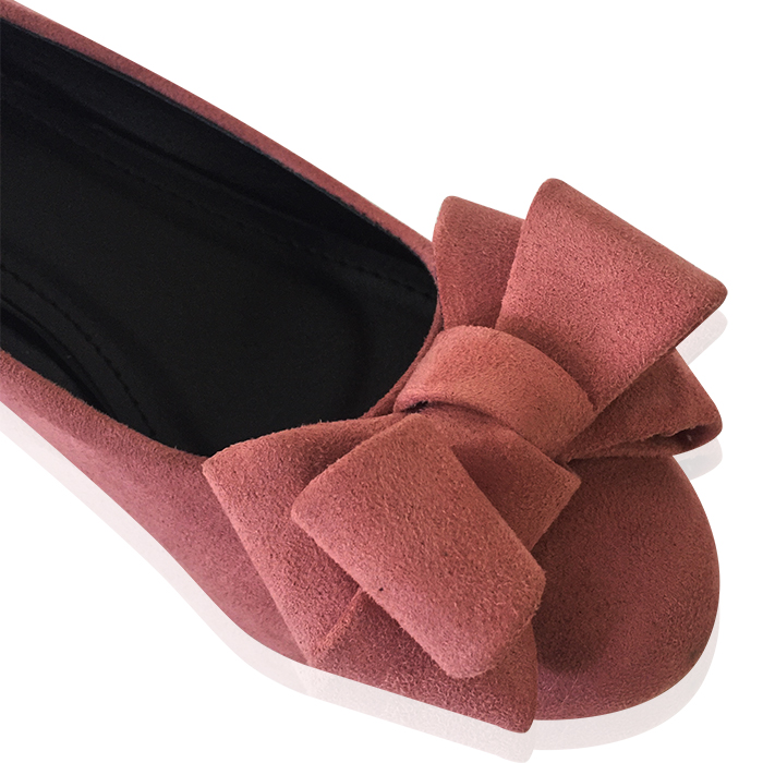 Giày búp bê gót vuông 3cm đính nơ size 37 (Hồng nude)