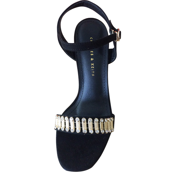 Giày gót vuông quai ngang mảnh 9cm size 37 (Đen)