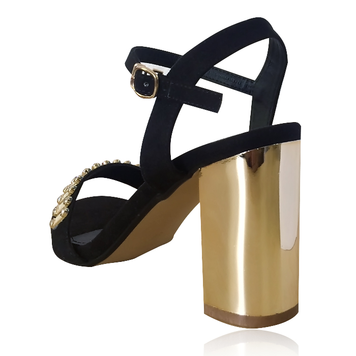 Giày gót vuông quai ngang mảnh 9cm size 37 (Đen)