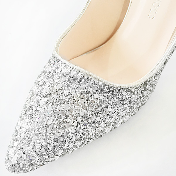 Giày cao gót mũi nhọn Ceceilia kim tuyến sang trọng (size 37, bạc ánh kim)