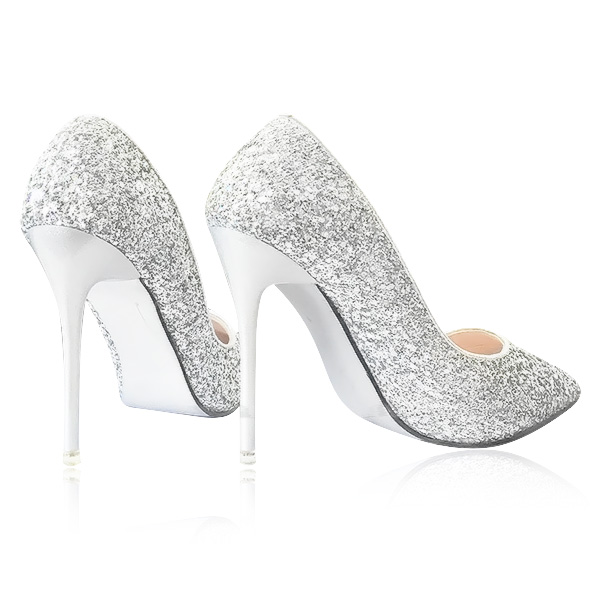 Giày cao gót mũi nhọn Ceceilia kim tuyến sang trọng (size 37, bạc ánh kim)