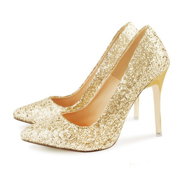 Giày cao gót mũi nhọn Ceceilia phủ kim tuyến (size 38) Vàng ánh kim