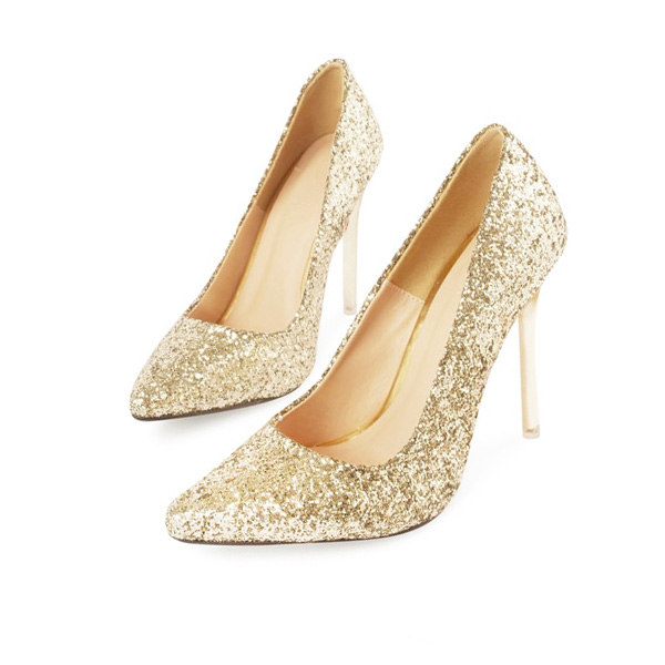Giày cao gót mũi nhọn Ceceilia phủ kim tuyến (size 38) Vàng ánh kim