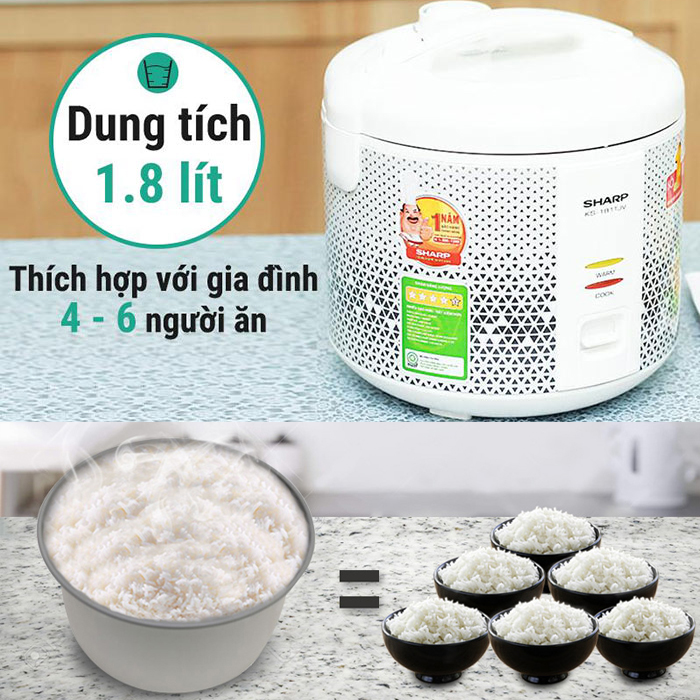 Nồi cơm điện nắp gài Sharp KS-181 TJV 1.8 Lít - Hàng chính hãng