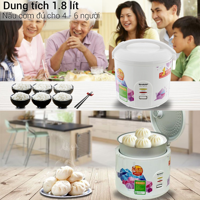 Nồi cơm điện nắp gài Sharp KS-18TJV 1.8 Lít - Hàng chính hãng