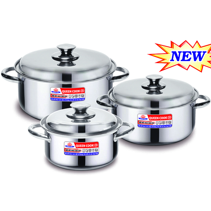 Bộ 3 nồi inox Queen Cook 16, 18, 24cm