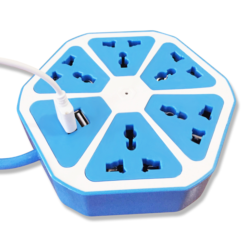 Ổ điện trái cam Hexagon Socket 2 cổng USB, 5 ổ