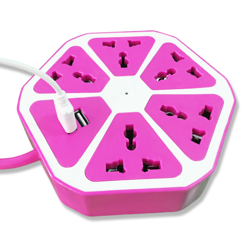 Ổ điện trái cam Hexagon Socket 2 cổng USB, 5 ổ