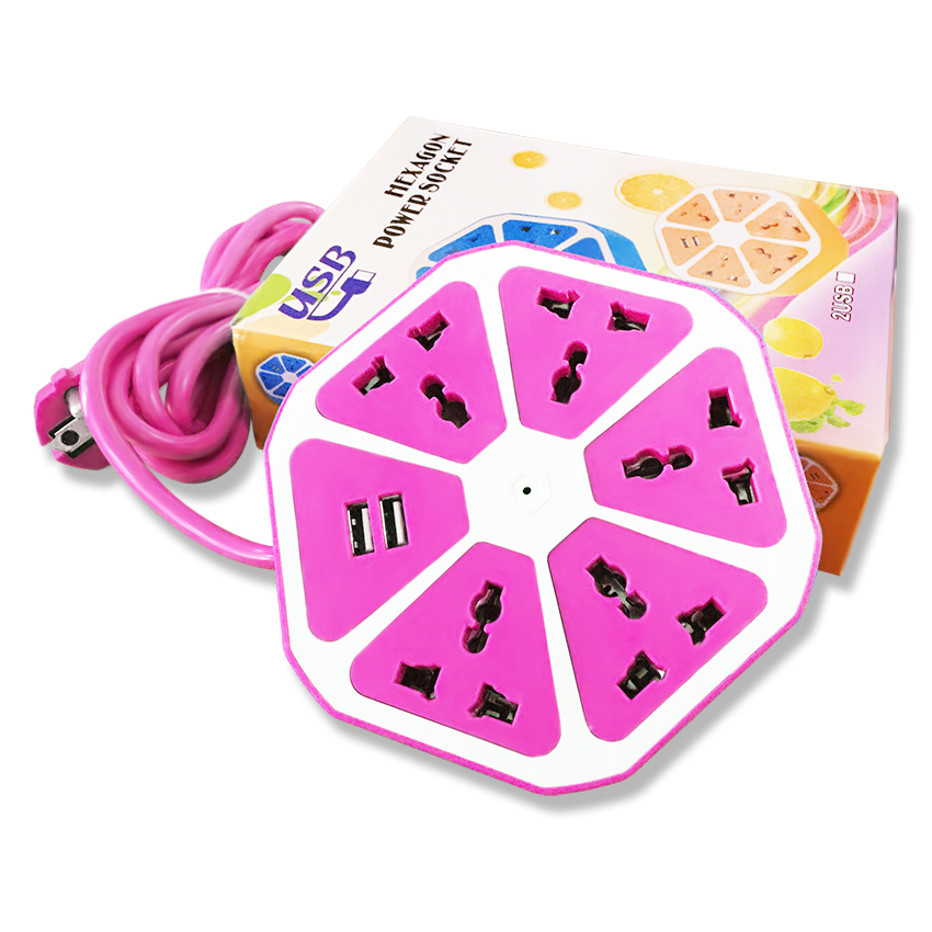 Ổ điện trái cam Hexagon Socket 2 cổng USB, 5 ổ