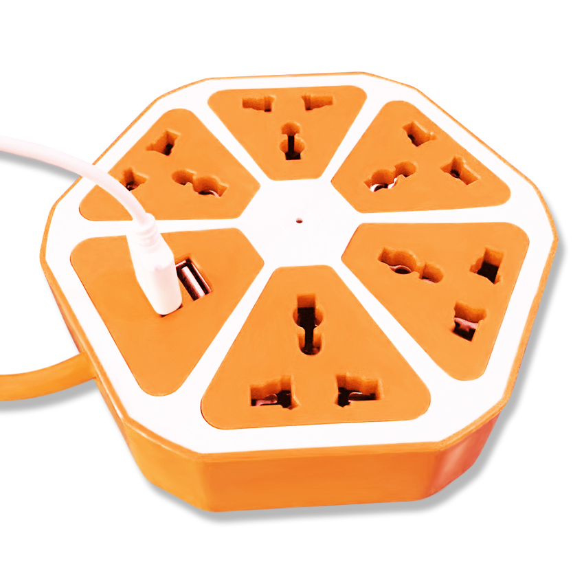 Ổ điện trái cam Hexagon Socket 2 cổng USB, 5 ổ