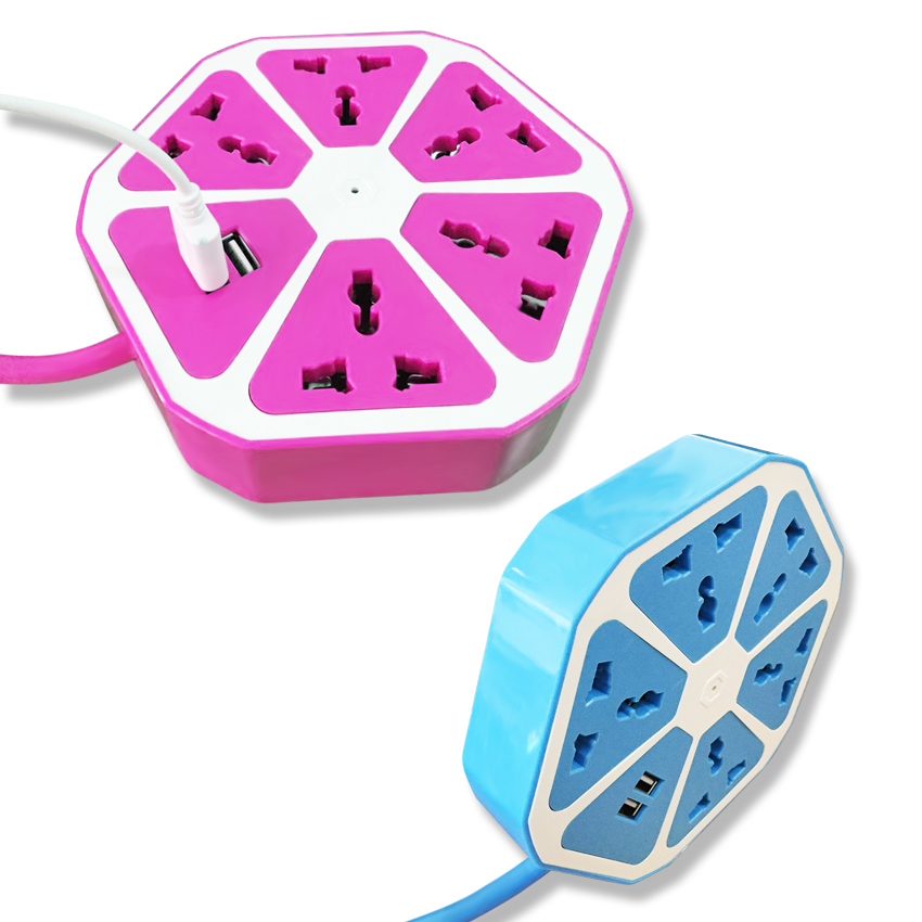 Ổ điện trái cam Hexagon Socket 2 cổng USB, 5 ổ