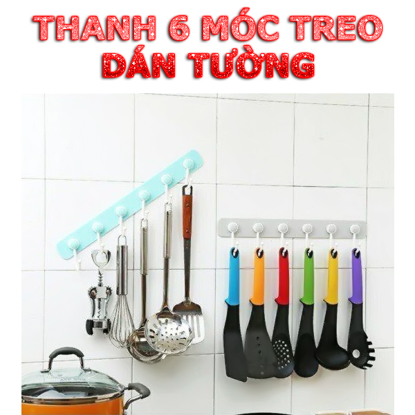 Thanh 6 móc treo đồ dán tường