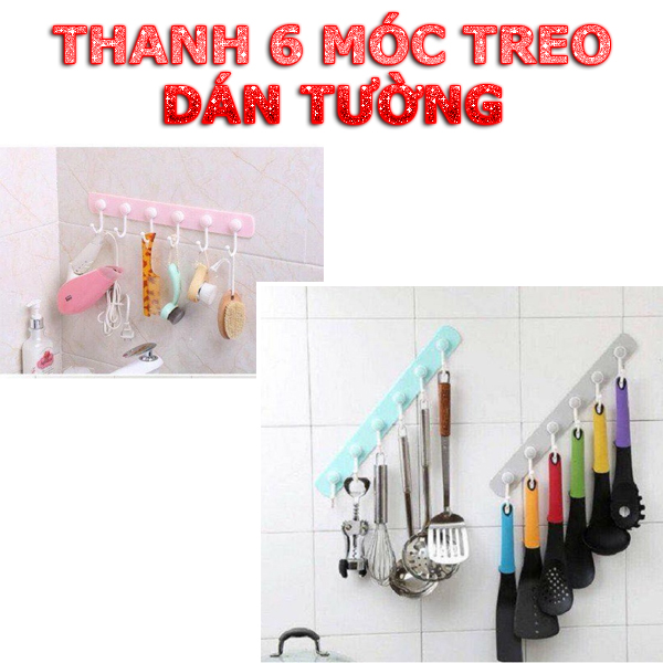 Thanh 6 móc treo đồ dán tường