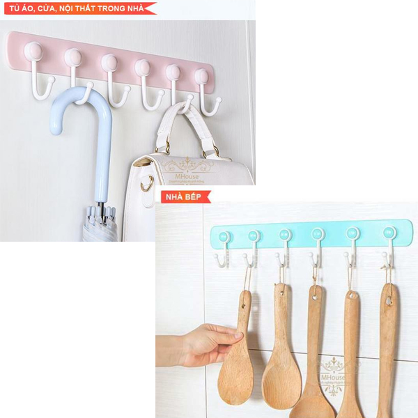 Thanh 6 móc treo đồ dán tường