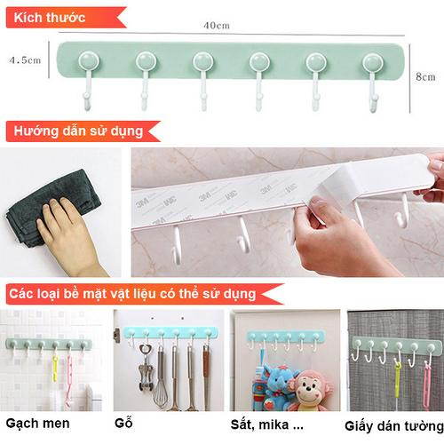 Thanh 6 móc treo đồ dán tường
