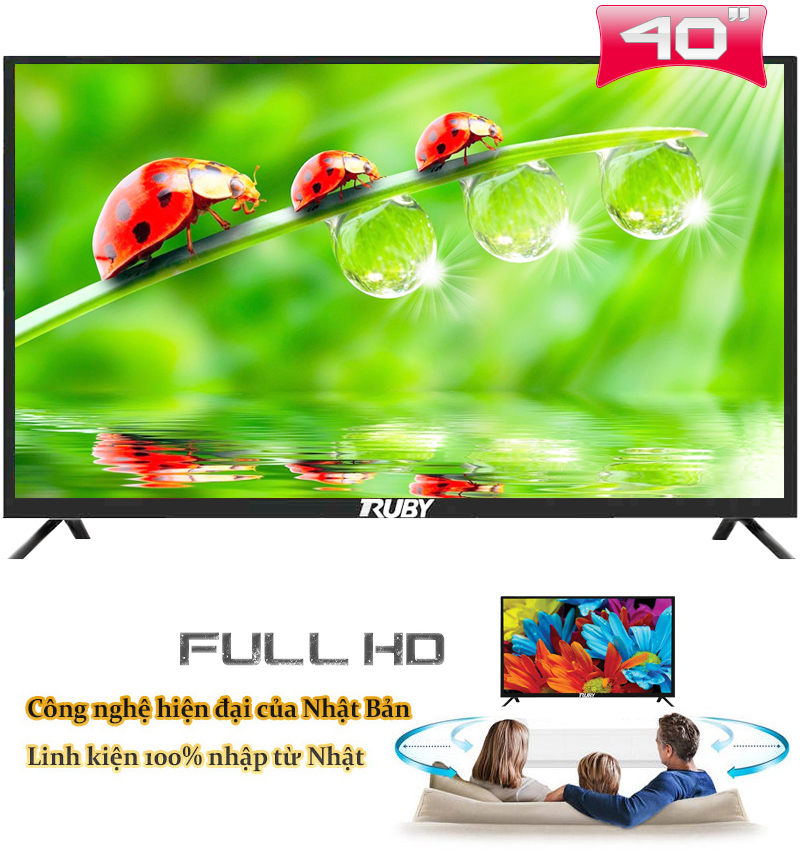 Tivi Led RUBY 40 inch Full HD - Model DVB-T2 (Đen)