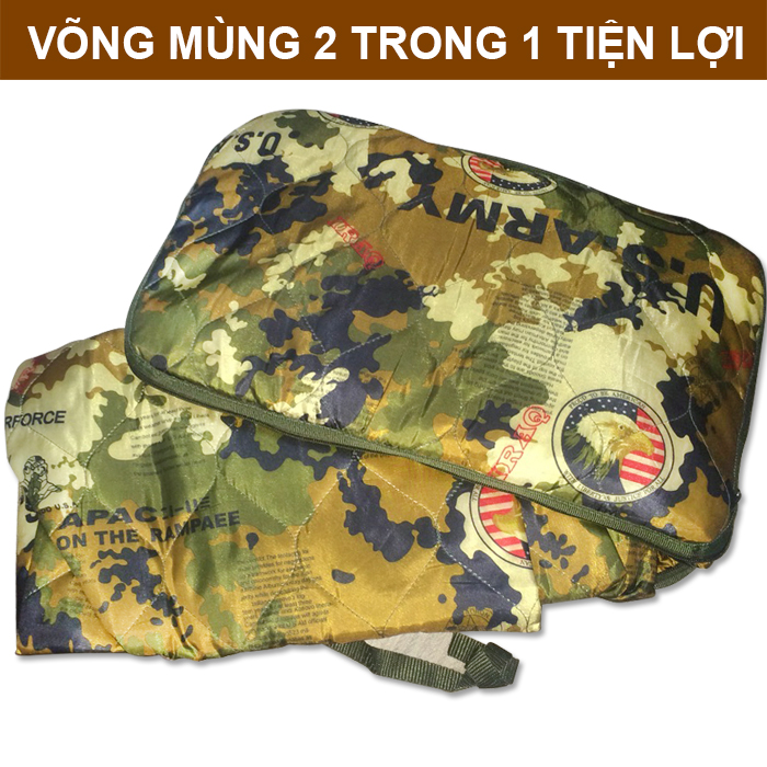 Võng mùng quân đội vải dù 2 trong 1 xếp gọn đi phượt